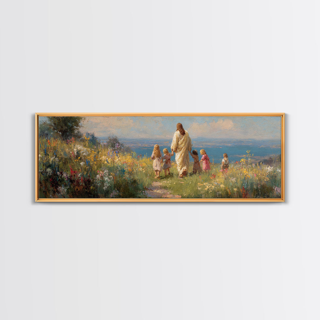 Hillside Of Hope - Framed Canvas Print - Panoramic Painting - Christian Wall Art - Jesus Art Print - Christian Art Canvas