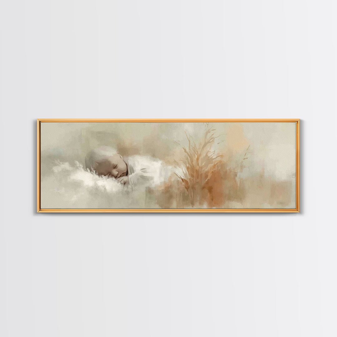 Silent Holy Night, Framed Canvas Print, Christian Christmas Art, Panoramic Wall Art, Jesus Art Print, Christian Decor