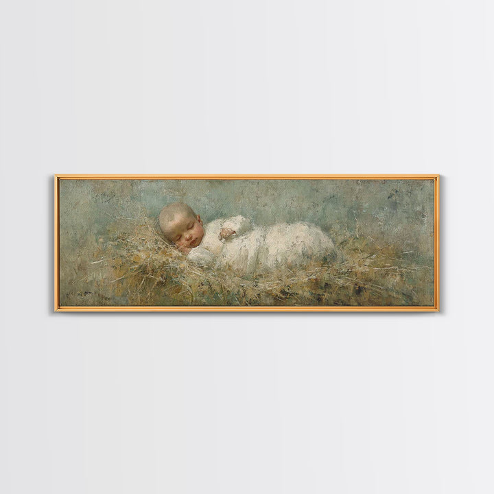 Holy Night Cradle, Framed Canvas Print, Christian Wall Art, Subtle Christian Art, Christian Christmas Art, Panoramic Wall Art, Christian De