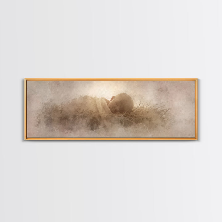 Sacred Infant Calm – Framed Canvas Print – Christian Christmas Art – Christian Art Canvas – Minimalist Christian Art – Panoramic Print – Ch