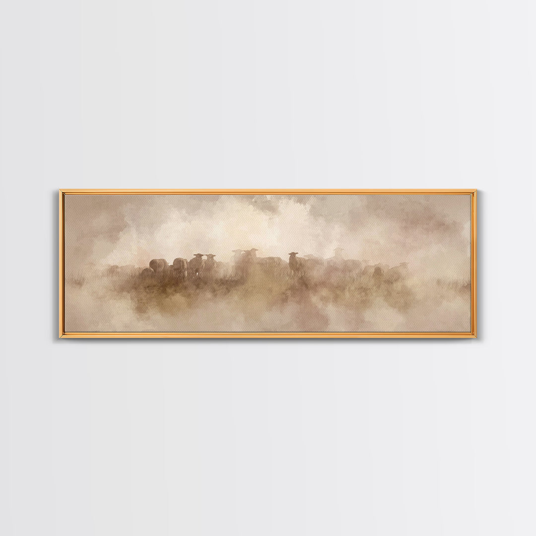 Shepherd’s Quiet Watch, Framed Canvas Print, Christian Wall Art, Christian Art Canvas, Jesus Painting, Panoramic Painting, Christian Christ