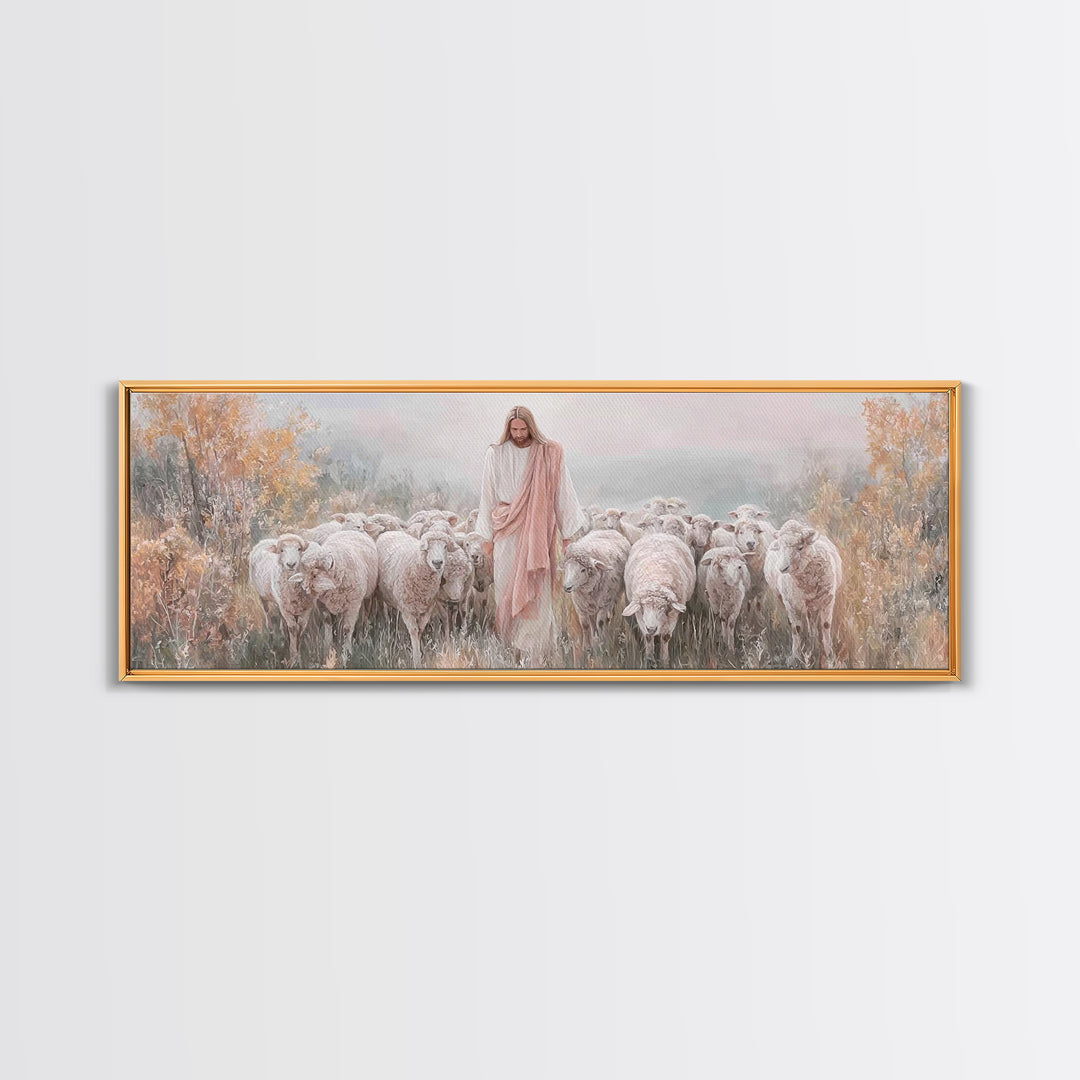 Pasture Of Mercy – Framed Canvas Print – Panoramic Wall Art – Christian Art Canvas – Jesus Painting – Christian Christmas