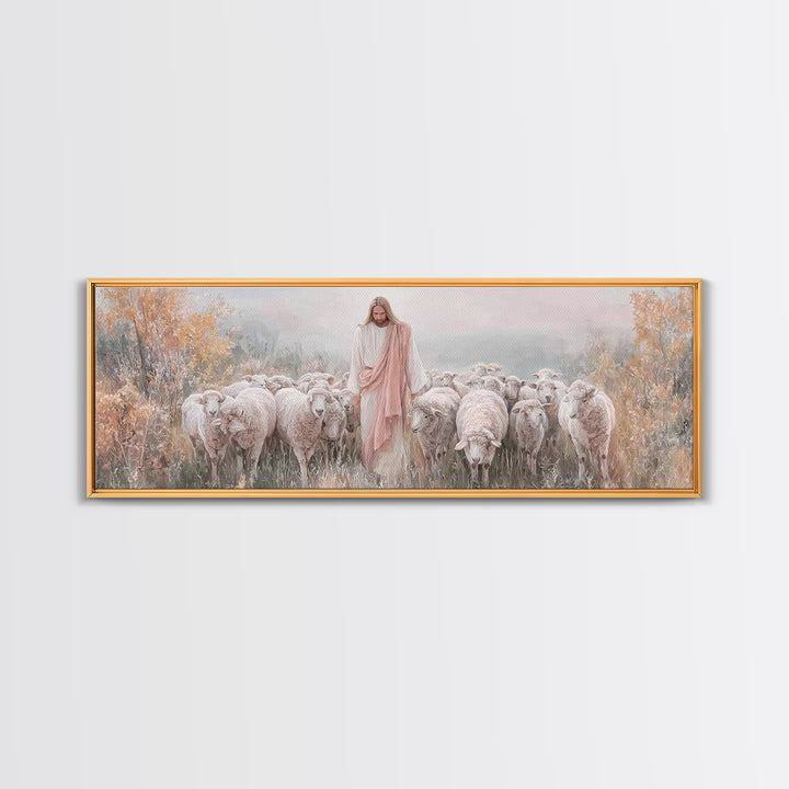 Pasture Of Mercy – Framed Canvas Print – Panoramic Wall Art – Christian Art Canvas – Jesus Painting – Christian Christmas