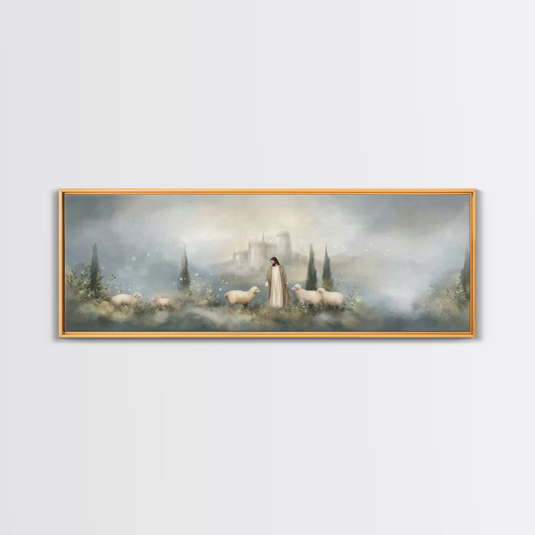 Fields Of Grace | Framed Canvas Print | Panoramic Painting | Christian Art Canvas | Jesus Wall Art | Christmas Art