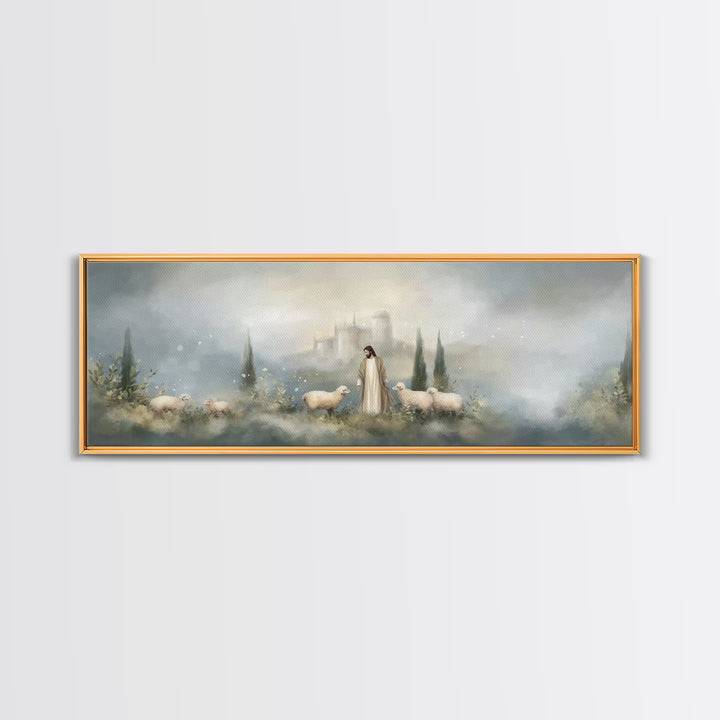 Fields Of Grace | Framed Canvas Print | Panoramic Painting | Christian Art Canvas | Jesus Wall Art | Christmas Art