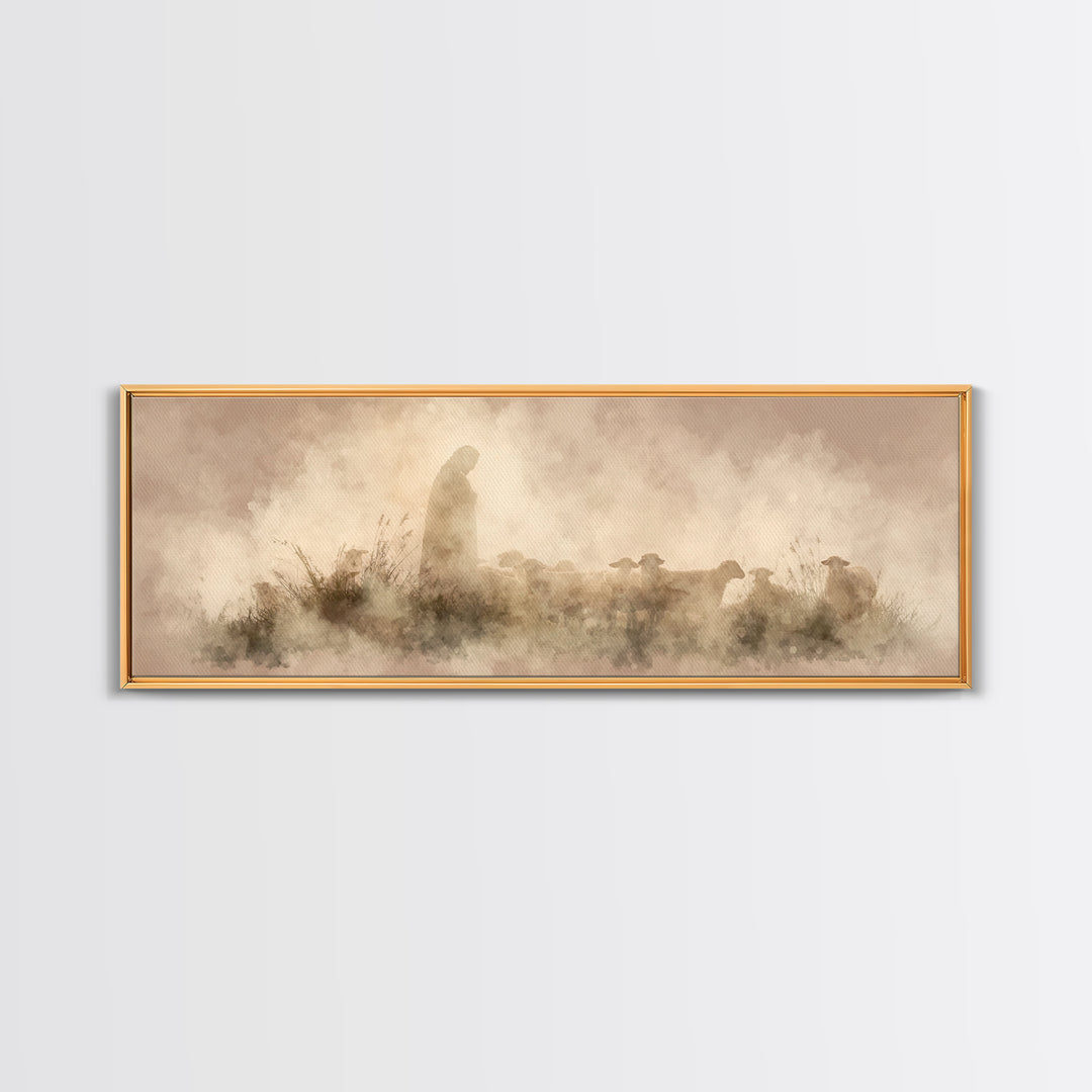 Light Of The Fold – Framed Canvas Print – Panoramic Painting – Christian Wall Art – Jesus Art Print – Christmas Art