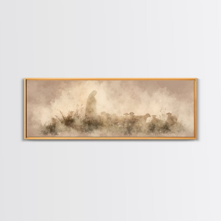 Light Of The Fold – Framed Canvas Print – Panoramic Painting – Christian Wall Art – Jesus Art Print – Christmas Art
