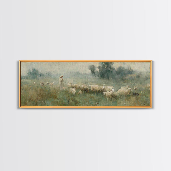 Meadow Of Guidance | Framed Canvas Print | Panoramic Wall Art | Christian Art | Jesus Painting | Christmas Art