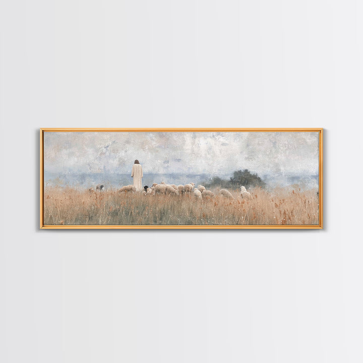 Fields Of Comfort, Framed Canvas Print, Panoramic Print, Christian Art Canvas, Jesus Painting, Christian Wall Art