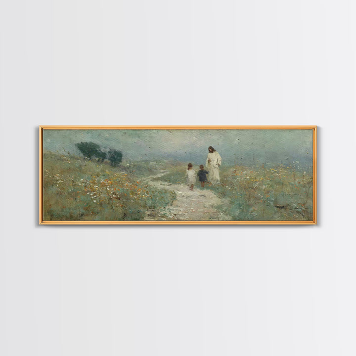 Meadow Walk Blessing | Framed Canvas Print | Panoramic Wall Art | Jesus Art Print | Christian Art Canvas | Christian Painting
