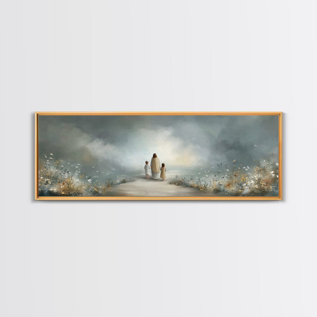 Heavenly Garden Walk – Framed Canvas Print – Panoramic Art – Christian Art Canvas – Jesus Painting – Christian Gift