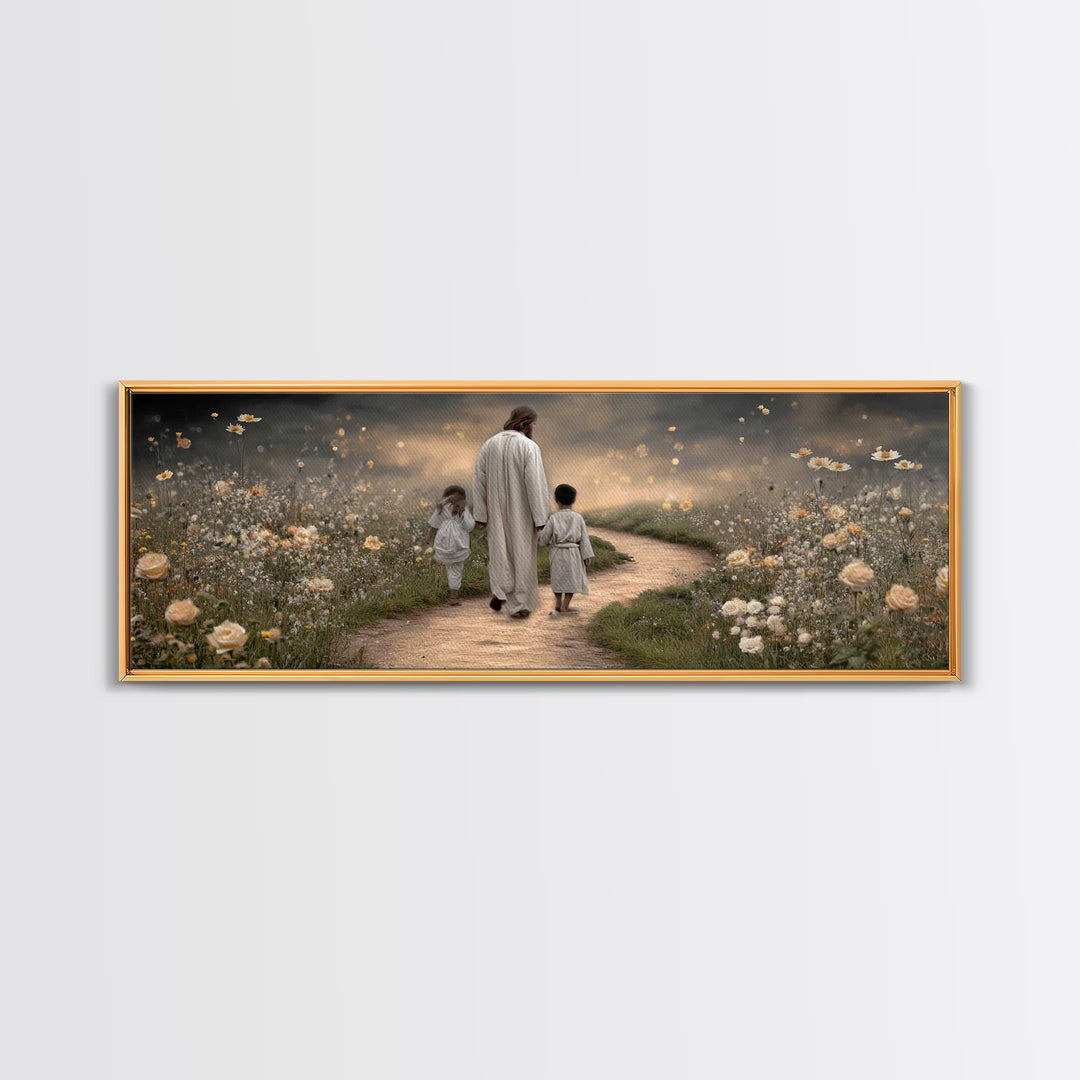 Gentle Path Blessing | Framed Canvas Print | Panoramic Painting | Christian Wall Art | Jesus Art Print | Christian Art Canvas