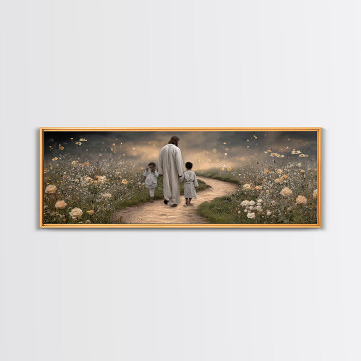 Gentle Path Blessing | Framed Canvas Print | Panoramic Painting | Christian Wall Art | Jesus Art Print | Christian Art Canvas