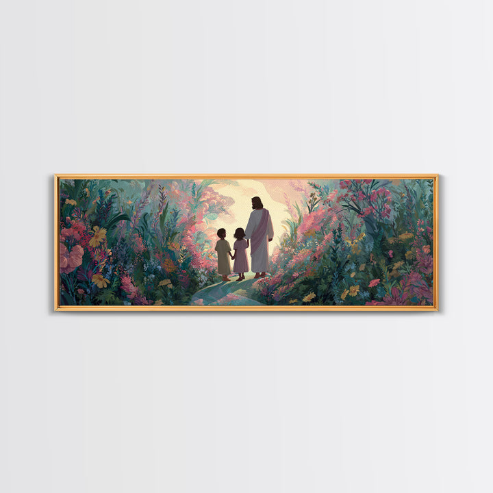 Garden Of Promise – Framed Canvas Print – Panoramic Art – Christian Painting – Jesus Art Print – Christian Wall Art