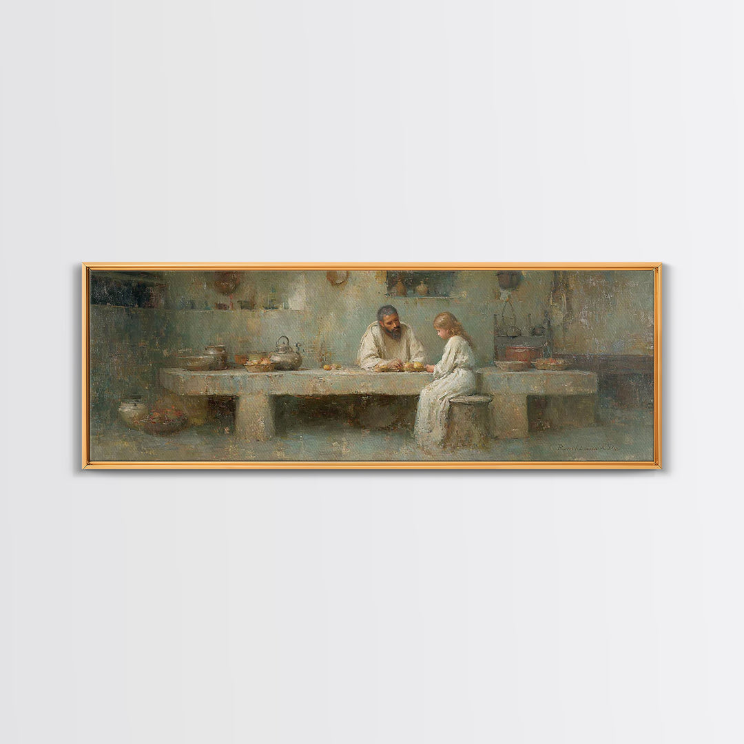 The Quiet Workshop | Framed Canvas Print | Christian Wall Art | Christian Art Canvas | Panoramic Painting | Jesus Painting | Christian Deco