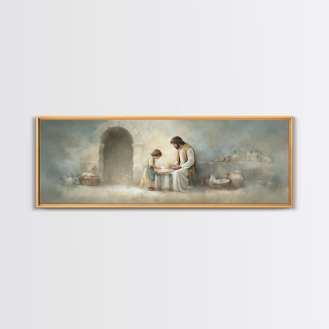 Sacred Kitchen Light, Framed Canvas Print, Christian Wall Art, Jesus Painting, Panoramic Frame, Christian Decor, Christian Art Canvas, Chri