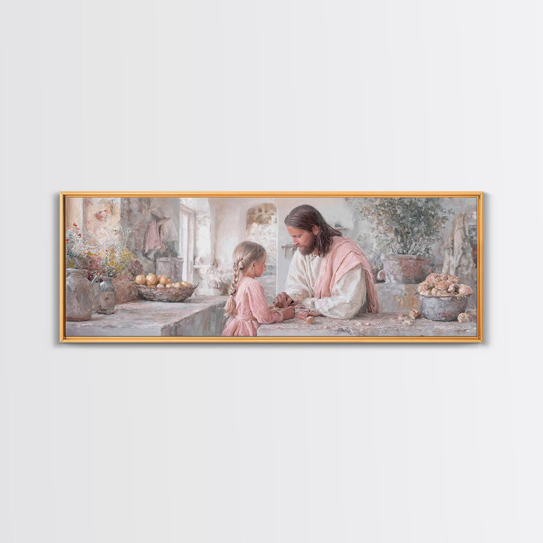 Bread Of Hope | Framed Canvas Print | Christian Art Canvas | Panoramic Wall Art | Christian Wall Art | Jesus Painting | Christian Decor | C