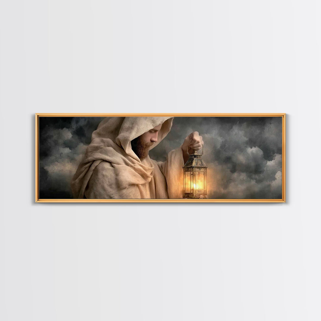 Sacred Lantern Light – Framed Canvas Print – Christian Wall Art – Panoramic Painting – Jesus Painting – Christian Art Canvas – Christian De