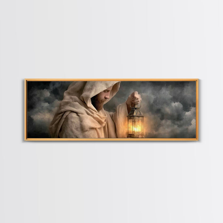 Sacred Lantern Light – Framed Canvas Print – Christian Wall Art – Panoramic Painting – Jesus Painting – Christian Art Canvas – Christian De