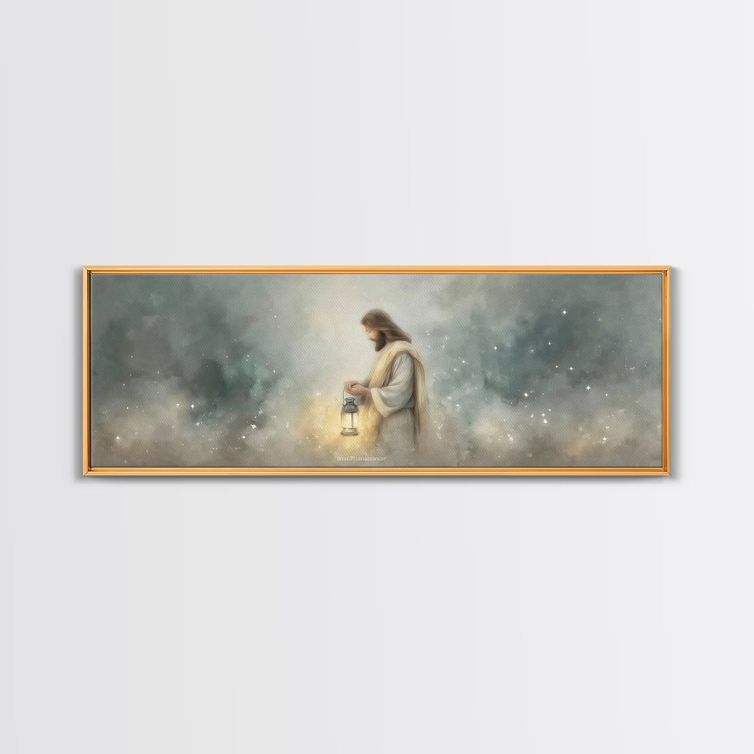 Lantern Of Peace – Framed Canvas Print – Panoramic Art – Christian Art Canvas – Christian Wall Art – Jesus Painting – Christian Christmas A