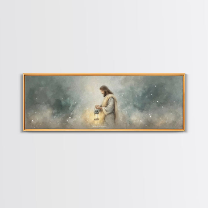 Lantern Of Peace – Framed Canvas Print – Panoramic Art – Christian Art Canvas – Christian Wall Art – Jesus Painting – Christian Christmas A