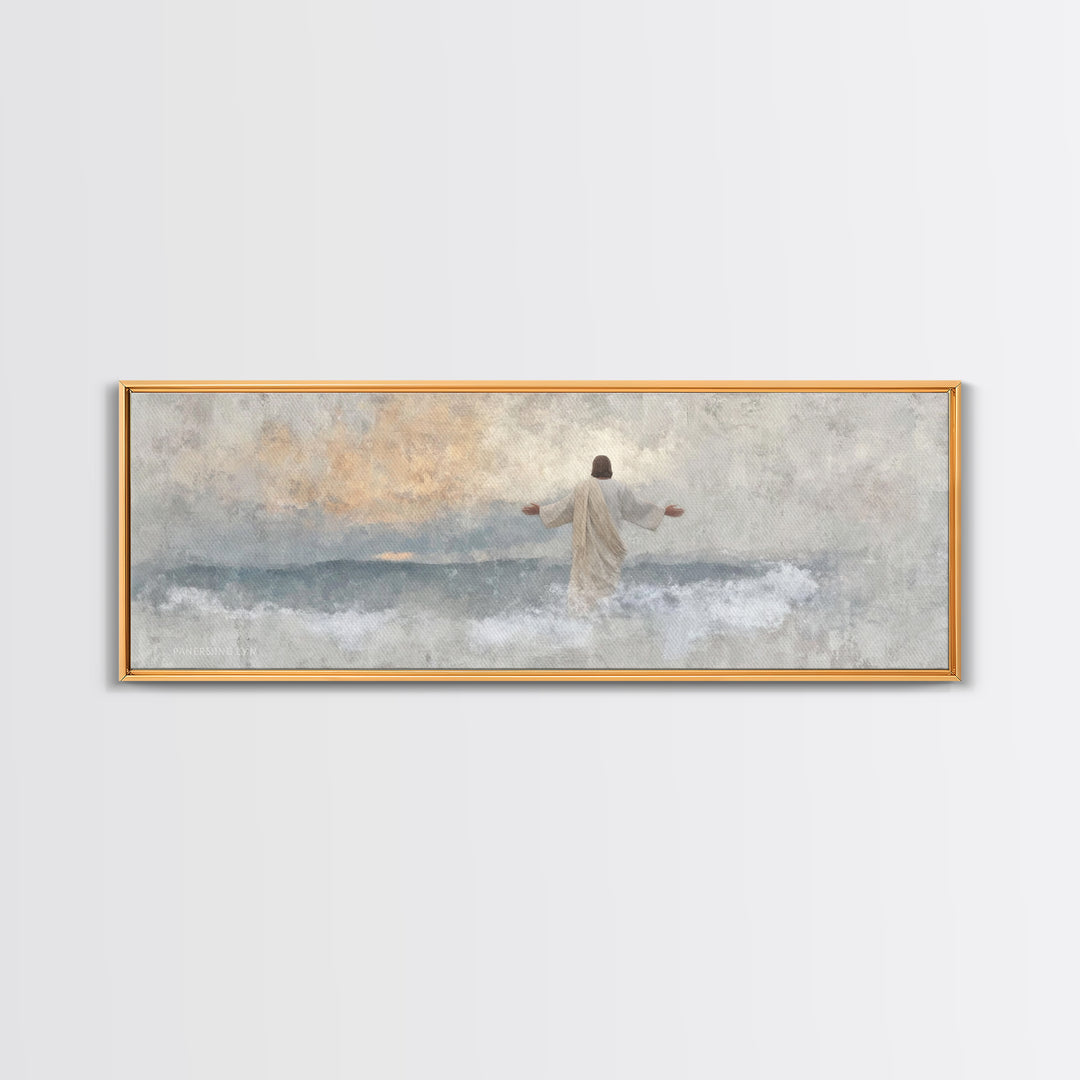 Waves Of Glory, Framed Canvas Print, Panoramic Wall Art, Christian Art Canvas, Christian Wall Art, Jesus Painting, Christian Decor, Christm