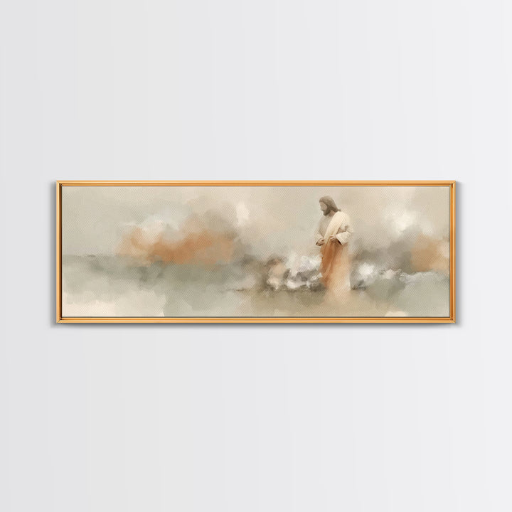 The Quiet Crossing – Framed Canvas Print – Panoramic Painting – Christian Art Canvas – Jesus Painting – Christian Wall Art – Christian Deco