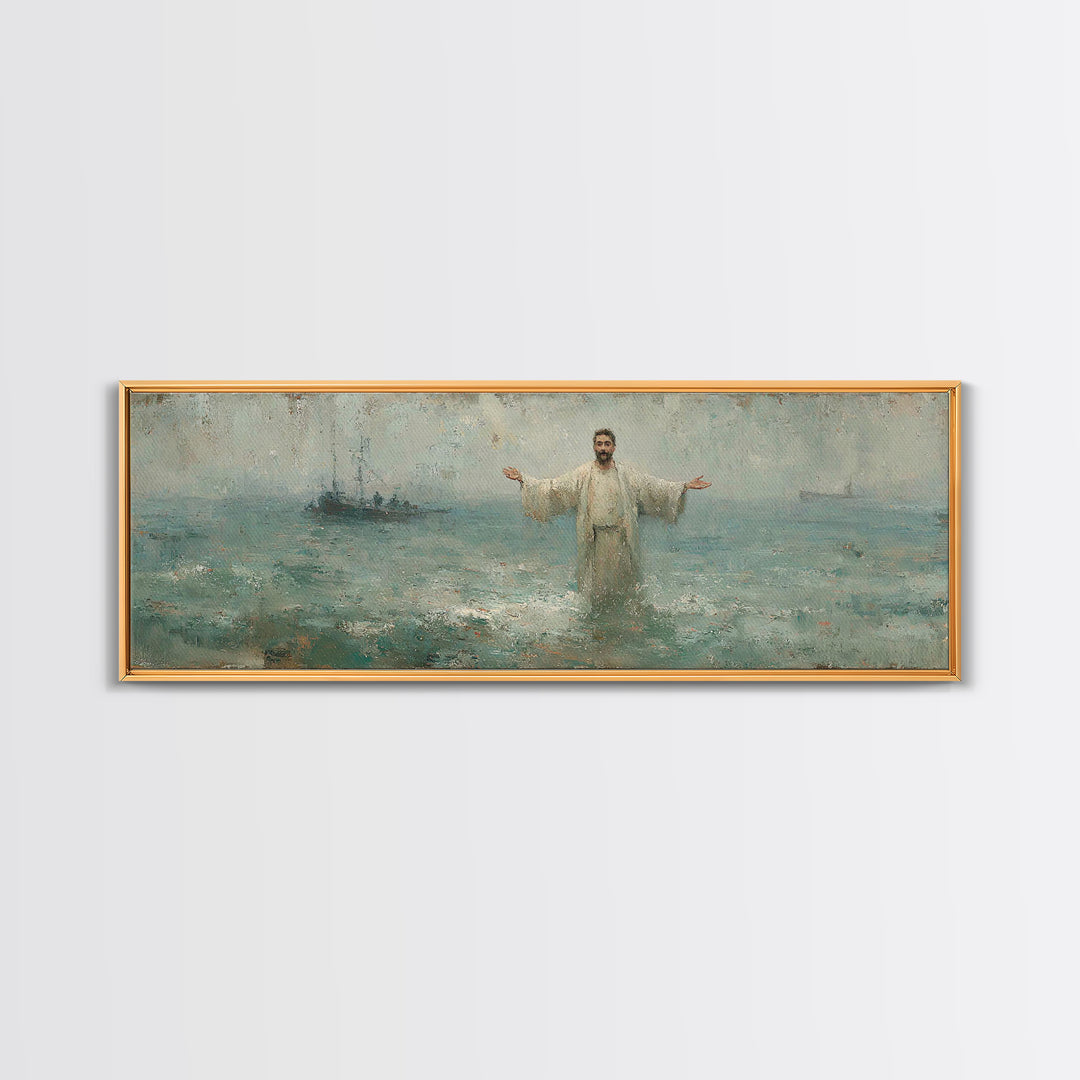 Waves Of Mercy – Framed Canvas Print – Panoramic Art – Christian Wall Art – Jesus Painting – Christian Art Canvas – Christian Christmas Art