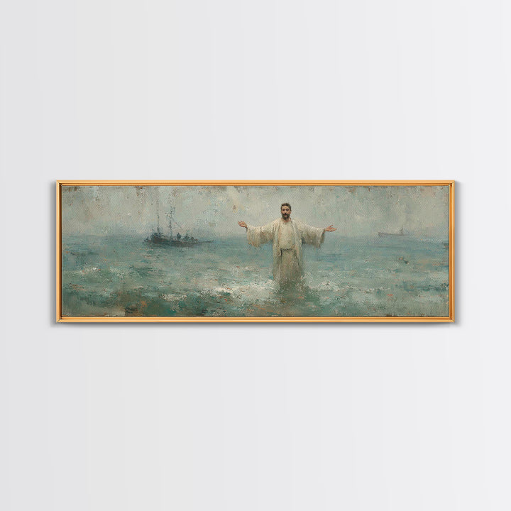 Waves Of Mercy – Framed Canvas Print – Panoramic Art – Christian Wall Art – Jesus Painting – Christian Art Canvas – Christian Christmas Art