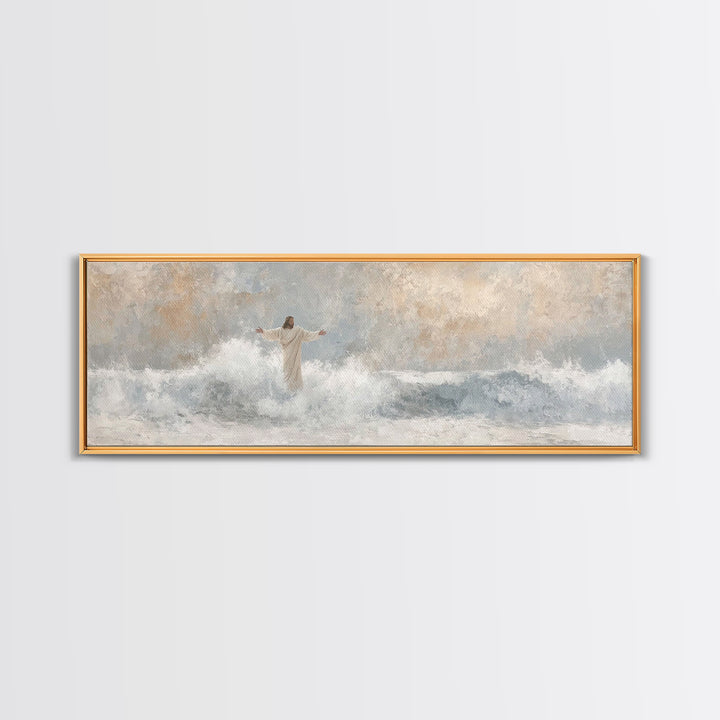 Majestic Tide, Framed Canvas Print, Panoramic Frame, Christian Wall Art, Christian Art Canvas, Jesus Painting, Large Christian Painting