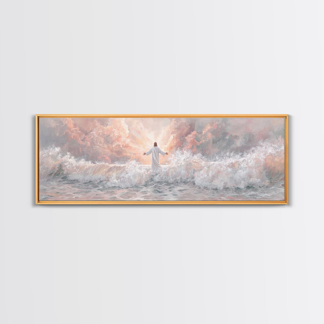 Ocean Of Light | Framed Canvas Print | Panoramic Art | Christian Art | Jesus Painting | Christian Art Canvas | Christian Christmas Decor