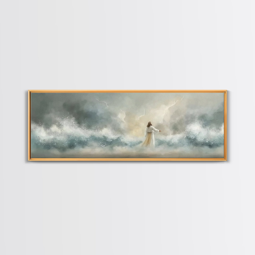 Storm Of Grace – Framed Canvas Print – Panoramic Art – Christian Wall Art – Jesus Painting – Christian Art Canvas – Christian Christmas Art