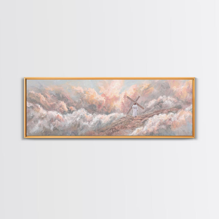 Hill Of Redemption, Framed Canvas Print, Panoramic Painting, Christian Wall Art, Christian Art Canvas, Jesus Painting, Christian Decor