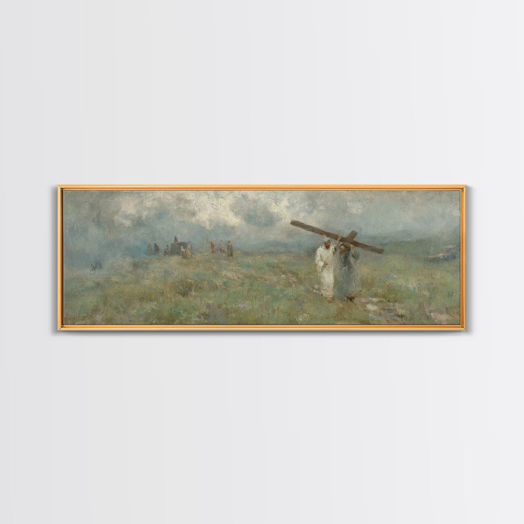 Hill Of Grace, Framed Canvas Print, Christian Art Canvas, Jesus Painting, Panoramic Wall Art, Christian Wall Art, Christian Gift Ideas