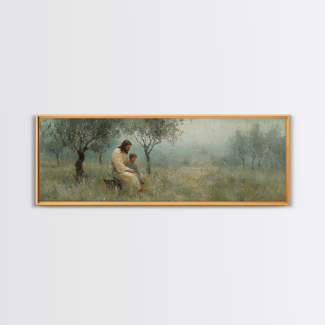 Quiet Steps Home – Framed Canvas Print – Christian Art Canvas – Jesus Painting – Panoramic Frame – Christian Wall Art – Christian Gift