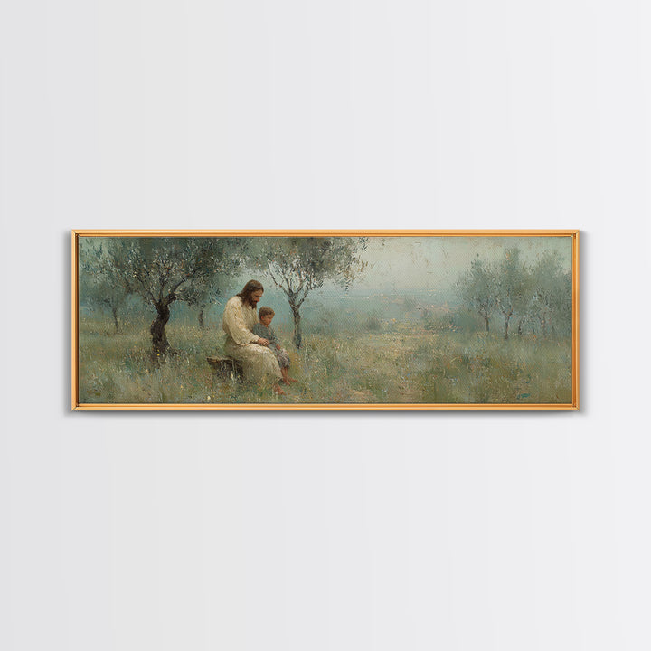 Quiet Steps Home – Framed Canvas Print – Christian Art Canvas – Jesus Painting – Panoramic Frame – Christian Wall Art – Christian Gift