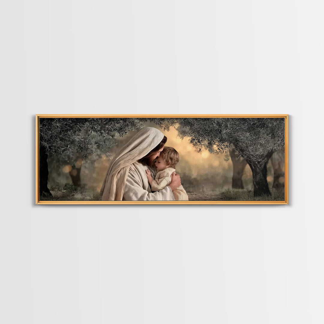 Garden Of Peace, Framed Canvas Print, Christian Wall Art, Jesus Painting, Panoramic Art, Christian Christmas Art, Christian Art Canvas