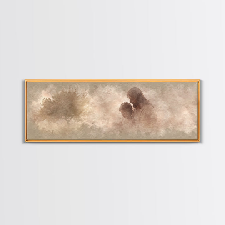 Hearts At Rest, Framed Canvas Print, Christian Art Canvas, Jesus Painting, Panoramic Frame, Large Christian Art, Christian Wall Art