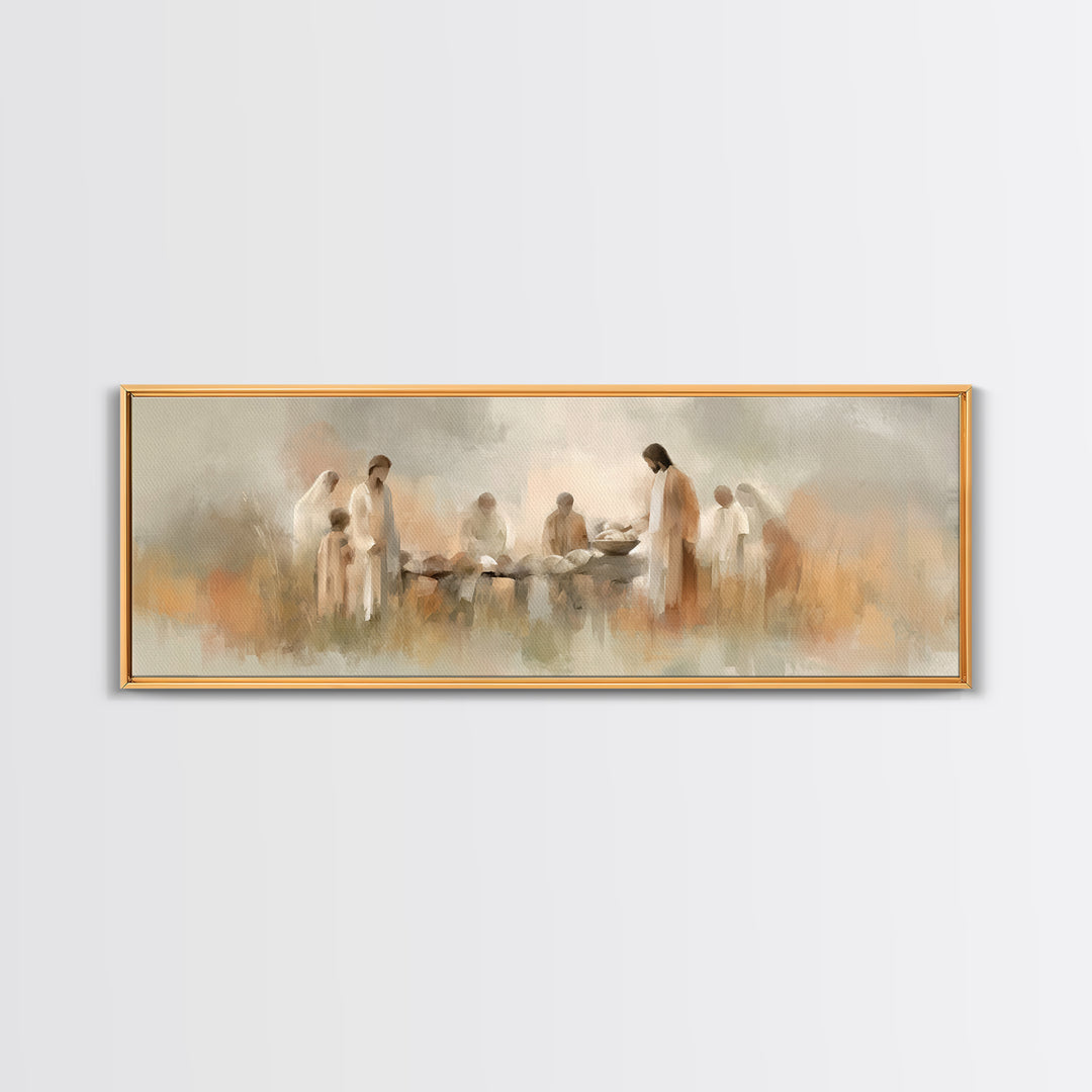 Bread Of Blessing – Framed Canvas Print – Christian Wall Art – Christian Art Canvas – Panoramic Art – Jesus Painting – Christian Decor