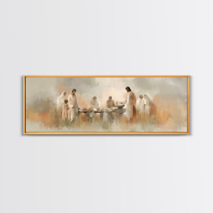 Bread Of Blessing – Framed Canvas Print – Christian Wall Art – Christian Art Canvas – Panoramic Art – Jesus Painting – Christian Decor