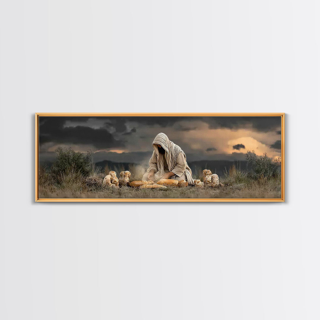 Miracle Of Provision, Framed Canvas Print, Christian Art Canvas, Panoramic Wall Art, Jesus Painting, Christian Art, Christian Gift Ideas