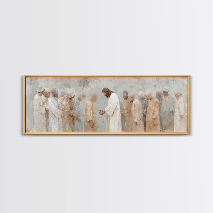 Healing At Dawn, Framed Canvas Print, Christian Art Canvas, Christian Wall Art, Panoramic Frame, Jesus Painting, Christian Art Print