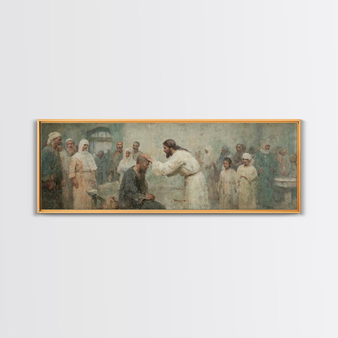 Healing Grace Path, Framed Canvas Print, Christian Art Print, Jesus Painting, Panoramic Art, Christian Wall Art, Christian Decor
