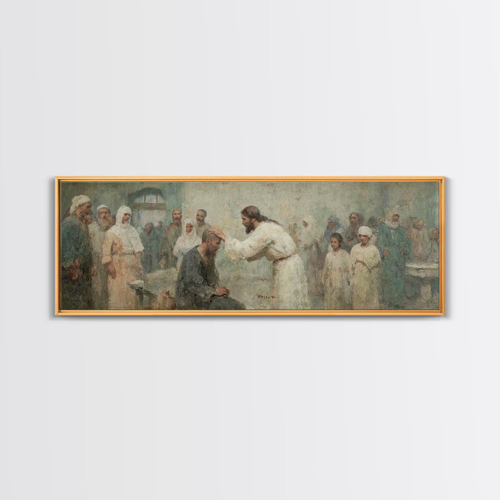 Healing Grace Path, Framed Canvas Print, Christian Art Print, Jesus Painting, Panoramic Art, Christian Wall Art, Christian Decor
