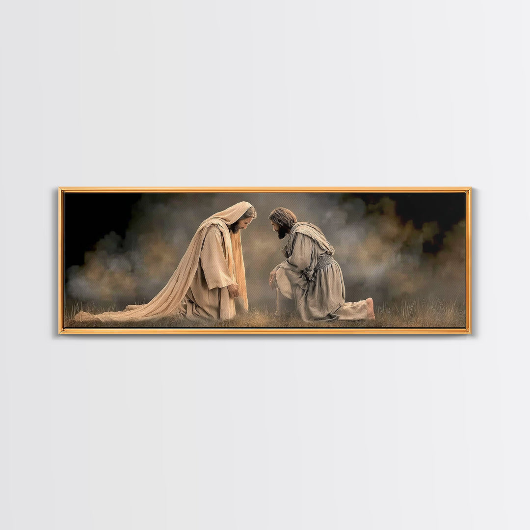 Silent Devotion – Framed Canvas Print – Christian Paintings – Jesus Art Print – Panoramic Wall Art – Modern Christian Art – Christian Home