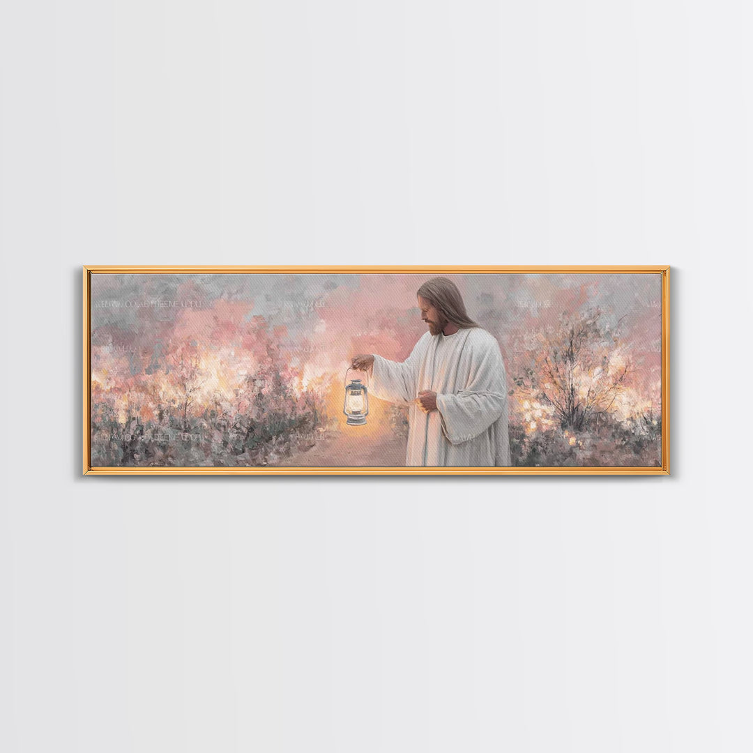 Calming The Night, Framed Canvas Print, Christian Art Work, Jesus Painting Canvas, Panoramic Wall Art, Christian Decoration, Modern Christi