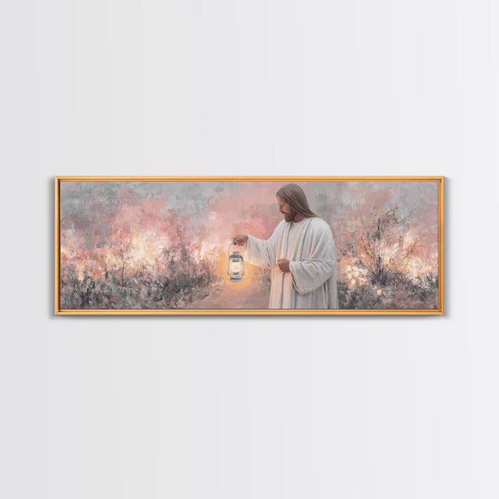 Calming The Night, Framed Canvas Print, Christian Art Work, Jesus Painting Canvas, Panoramic Wall Art, Christian Decoration, Modern Christi