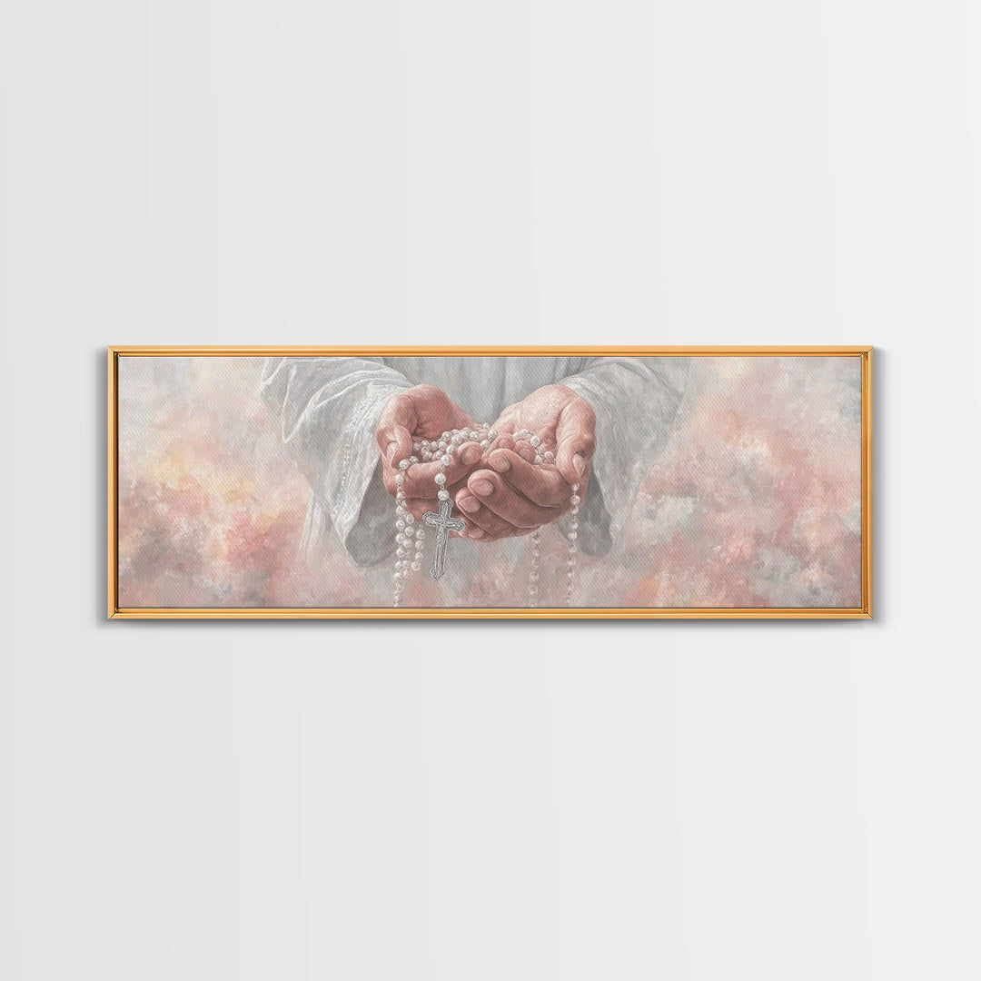 Mercy In Offering | Framed Canvas Print | Christian Wall Art | Christian Art Canvas | Panoramic Wall Art | Jesus Painting | Christmas Art