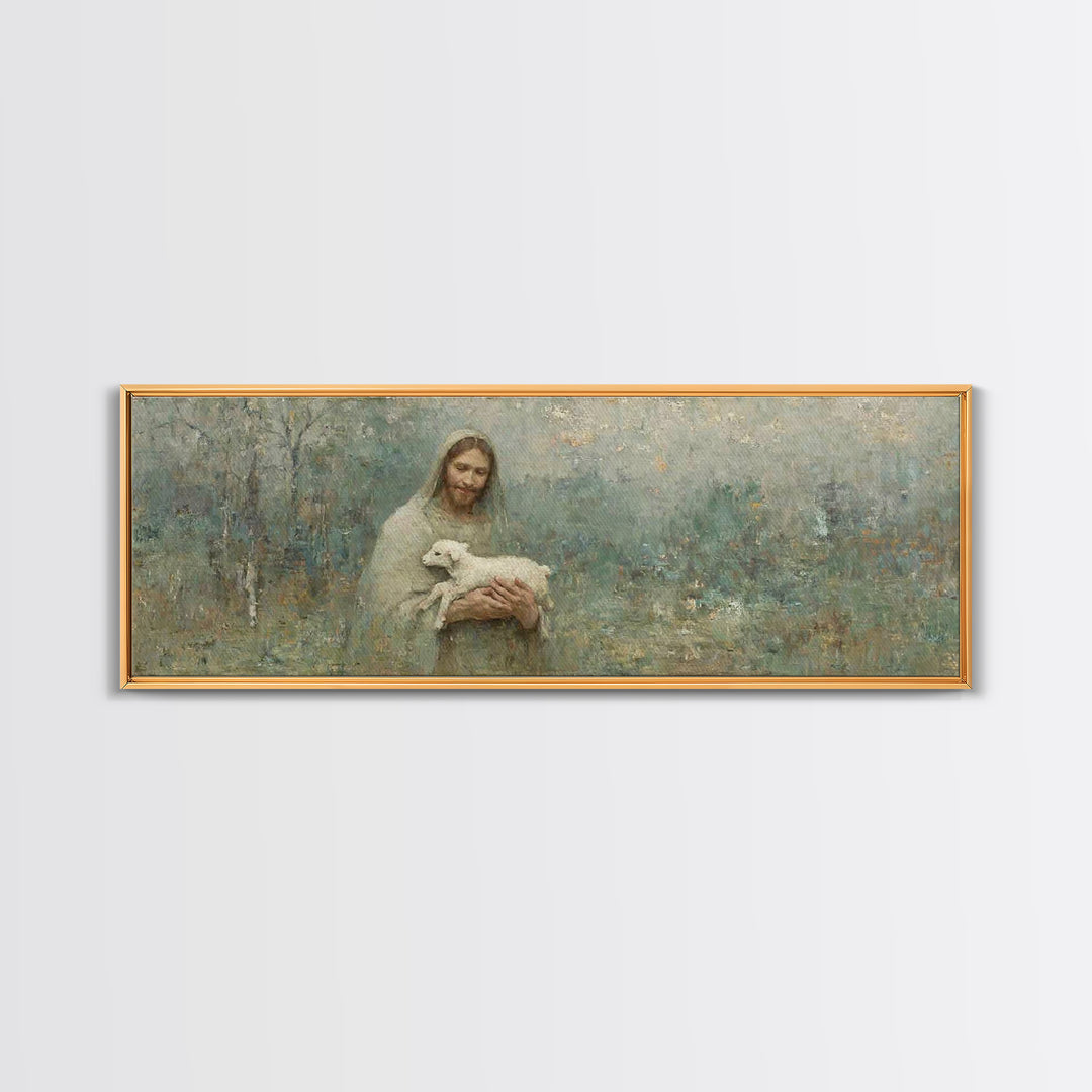 Pasture Of Peace, Framed Canvas Print, Panoramic Art, Christian Wall Art, Jesus Art Canvas, Christian Painting, Christian Decor