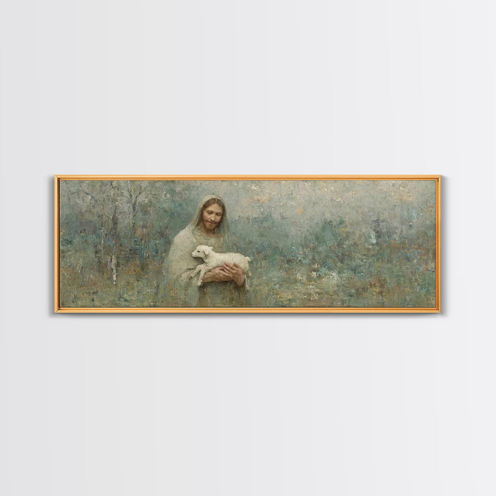 Pasture Of Peace, Framed Canvas Print, Panoramic Art, Christian Wall Art, Jesus Art Canvas, Christian Painting, Christian Decor